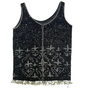 Hand Full Fashioned Gorgeous Silver & Black Hand Beaded Wool Tank Zip Up Back
M
